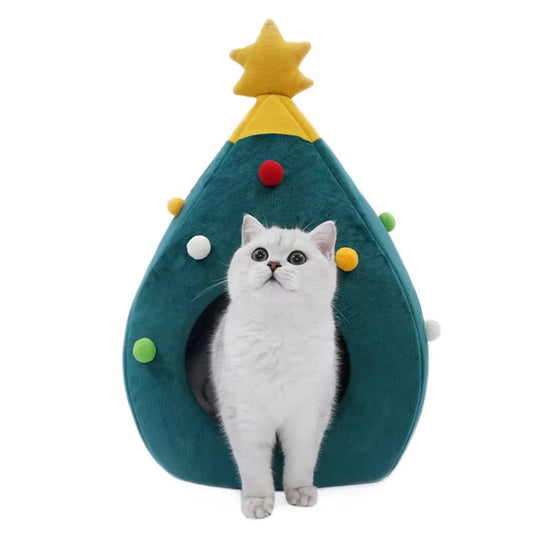 Cachette pour chat sapin de Noël 