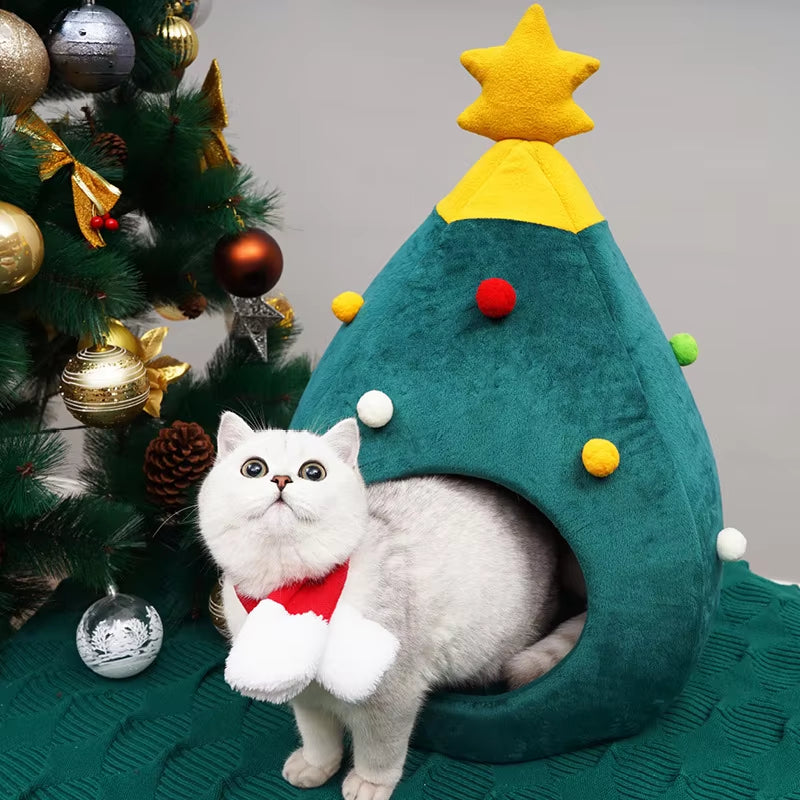 Cachette pour chat sapin de Noël 