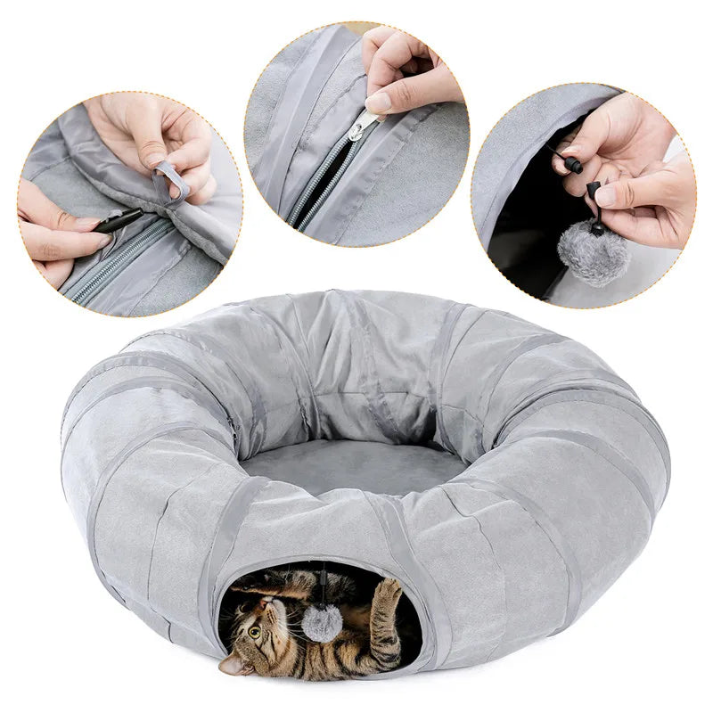 Foldable Pet Cat Tunnel Indoor Outdoor Pet Cat Training Toy for Cat Rabbit Animal Suede Pet Toys