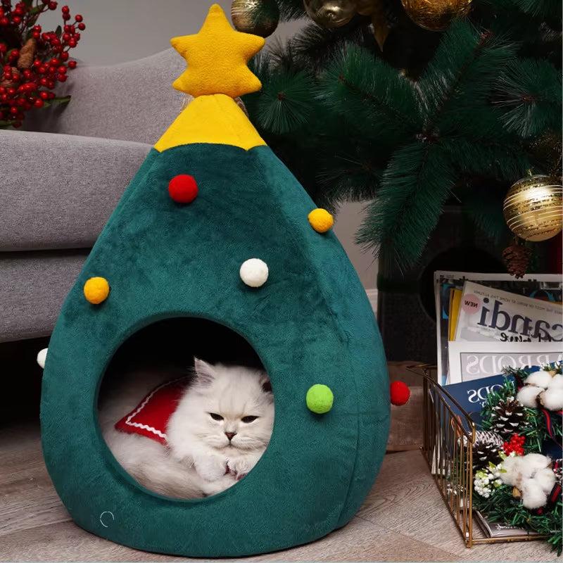 Cachette pour chat sapin de Noël 