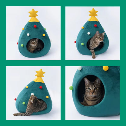 Cachette pour chat sapin de Noël 