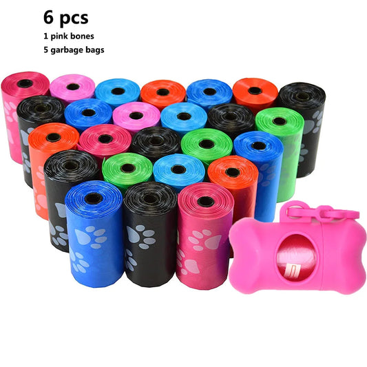 Pet Waste Bag Dispenser, Degradable Pet Dog Waste Poop Bag Pet Waste Clean Poop Bags 6Pcs(1 Bones 5 Garbage Bags)